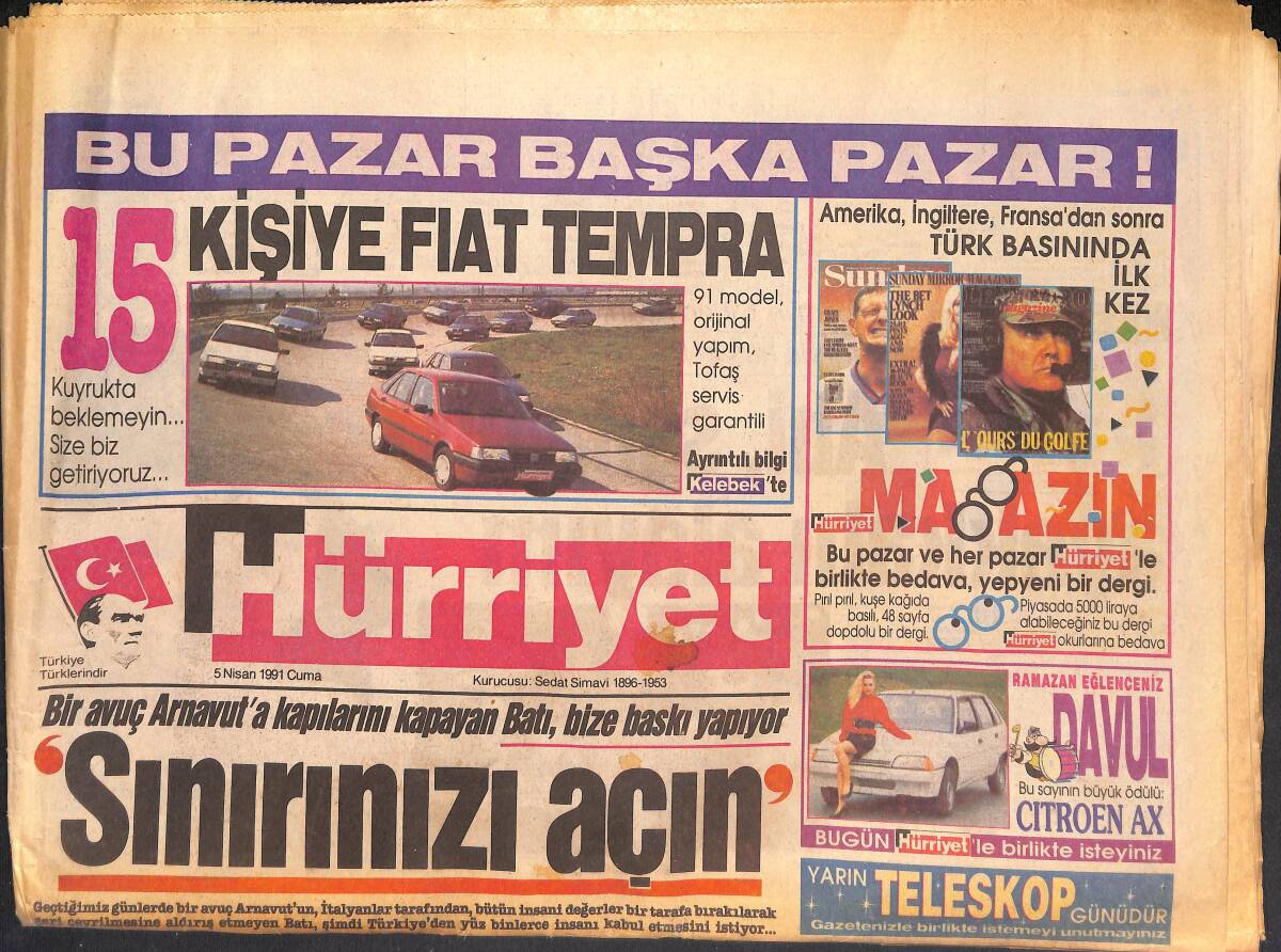 Hürriyet Gazetesi 5 Nisan 1991 - BM Şartları Savaştan Beter - Perihan Savaş Yeni Rolünü Çok Sevdi GZ132932 - 1
