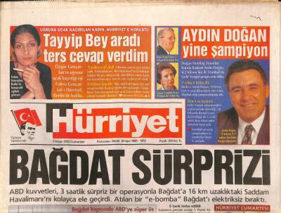 Hürriyet Gazetesi 5 Nisan 2003 - Saddam Havalimanı Düştü - Jessicanın Yerini Iraklı Avukat Bildirdi GZ91976 - 1
