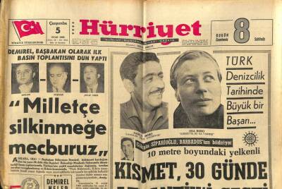 Hürriyet Gazetesi 5 Ocak 1966 - Türk Denizcilik Tarihinde Büyük Bir Başarı... 30 Günde Atlantiki Geçti GZ72582 - 1