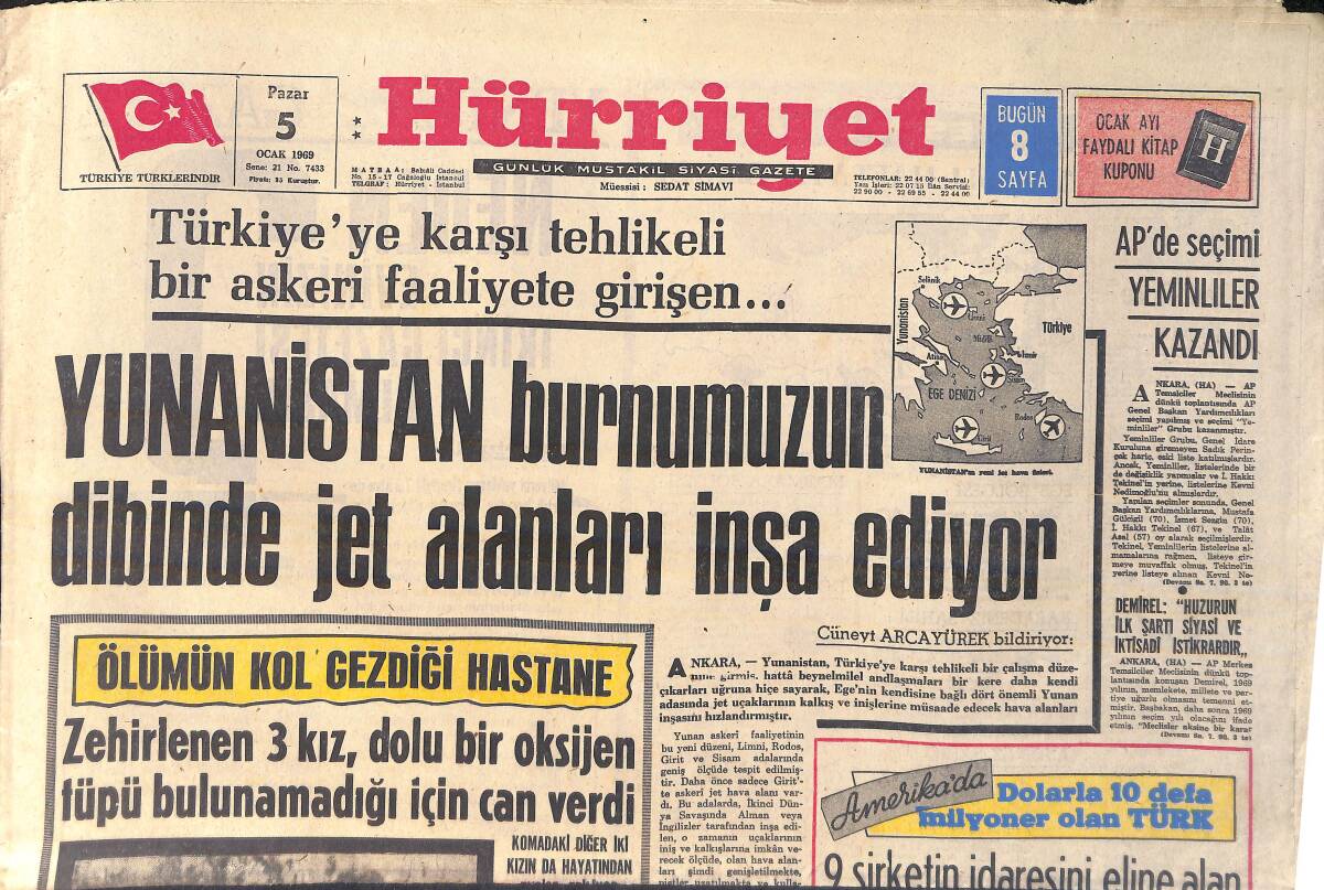 Hürriyet Gazetesi 5 Ocak 1969 - Antalya'da Kızına Tecavüz Eden Şahsı Ağzına Dinamit Koyup Öldürdü - Fenerbahçe Son Anda Kazandı GZ157034 - 1