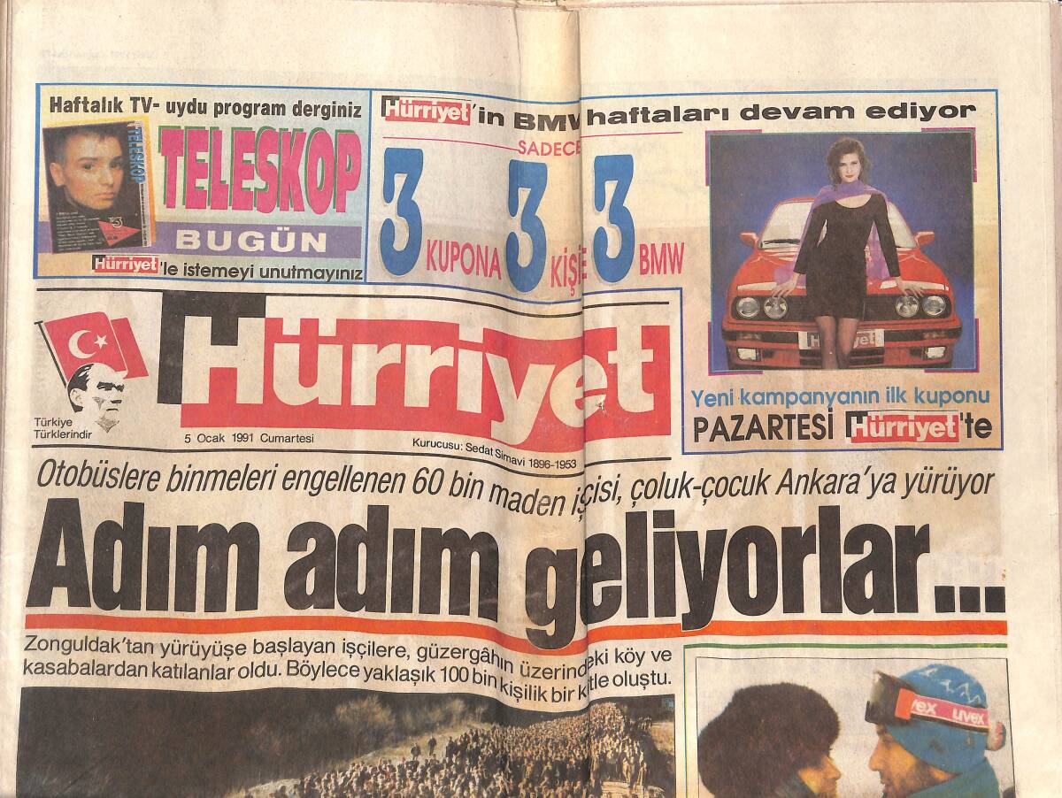 Hürriyet Gazetesi 5 Ocak 1991 - Hülya Avşar Ve Tanju Çolağın Yasak Aşkının Fotoğrafları - Özal, Saddam Hüseyin'e Meydan Okudu GZ134761 - 1