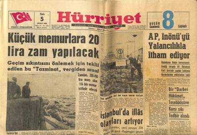 Hürriyet Gazetesi 5 Şubat 1963 - Küçük Memurlara 20 Lira Zam Yapılacak GZ97533 - 1