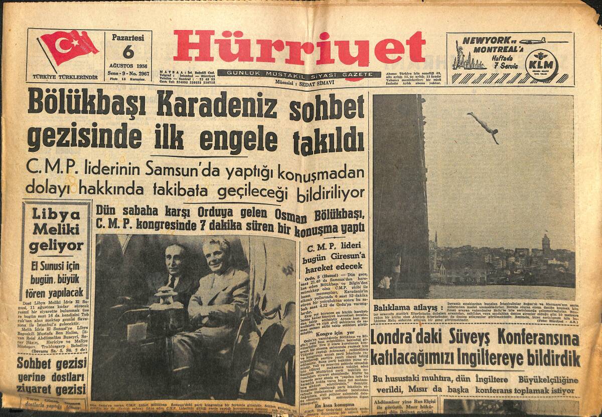 Hürriyet Gazetesi 6 Ağustos 1956 - Odile Rodin De Mankenlikten Sinemaya Geçti - Londra'daki Süveyş Konferansına Katılacağımızı İngiltere'ye Bildirdik GZ146906 - 1
