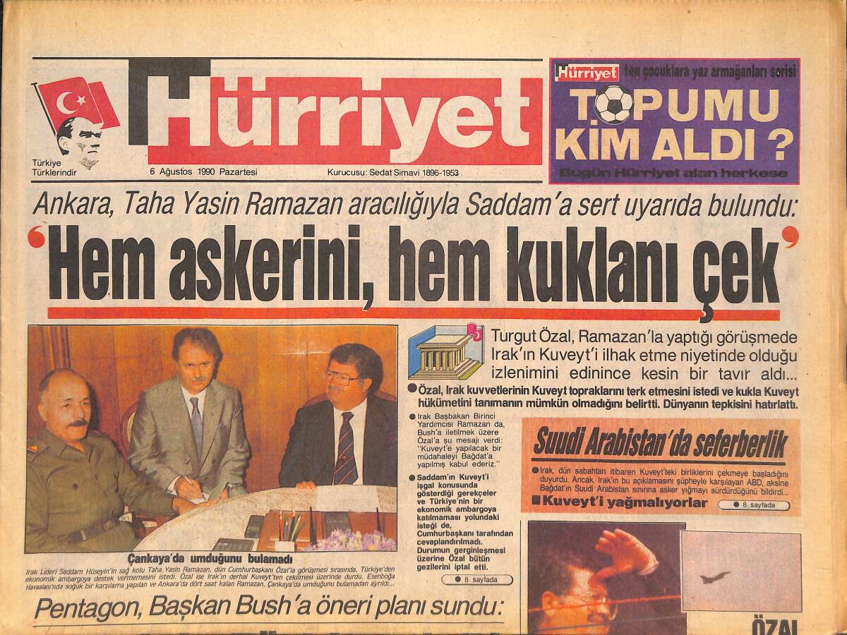 Hürriyet Gazetesi 6 Ağustos 1990 - Gürcü Anaların İsyanı - Suudi Arabistan'da Seferberlik GZ133045 - 1
