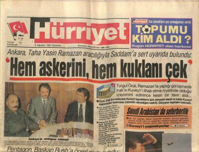 Hürriyet Gazetesi 6 Ağustos 1990 - Suudi Arabistanda Seferberlik - Doğu Almanya Ankarayı Dinlemiş GZ88304 - 1