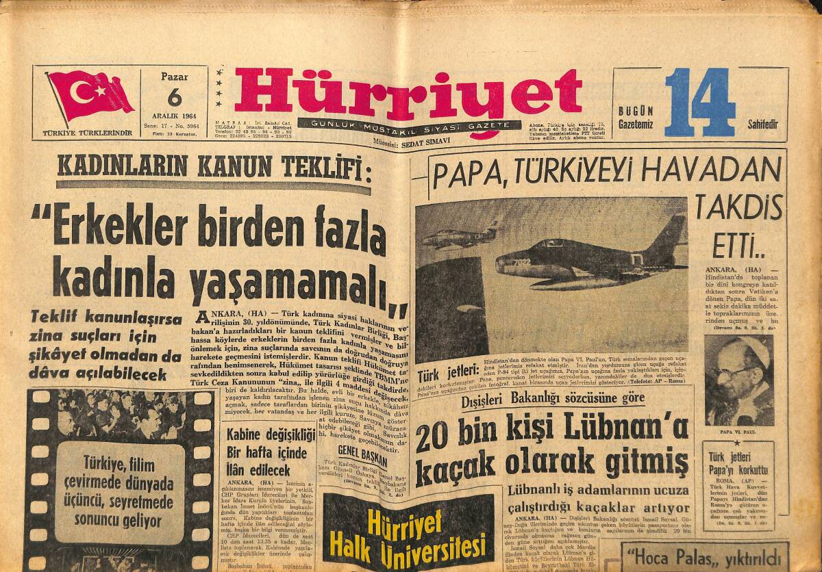 Hürriyet Gazetesi 6 Aralık 1964 - Rita Hayworth: Bence, Ruhu İhtiyarlayan Kadın, Estetik Ameliyatı Da Yaptırsa Asla Genç Olamaz GZ146923 - 1