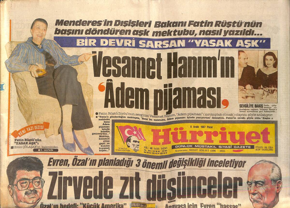 Hürriyet Gazetesi 6 Aralık 1987 - İbrahim Tatlıses'e Nafaka Haczi - FMS Borçlarına ABD'den Kolaylık GZ150486 - 1