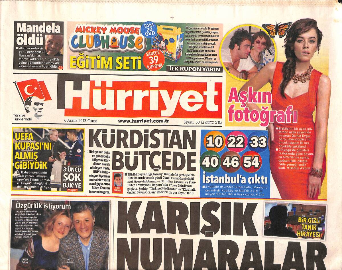 Hürriyet Gazetesi 6 Aralık 2013 - Kürdistan Bütçede - Erdoğan'dan Cemaate Sitem GZ160216 - 1