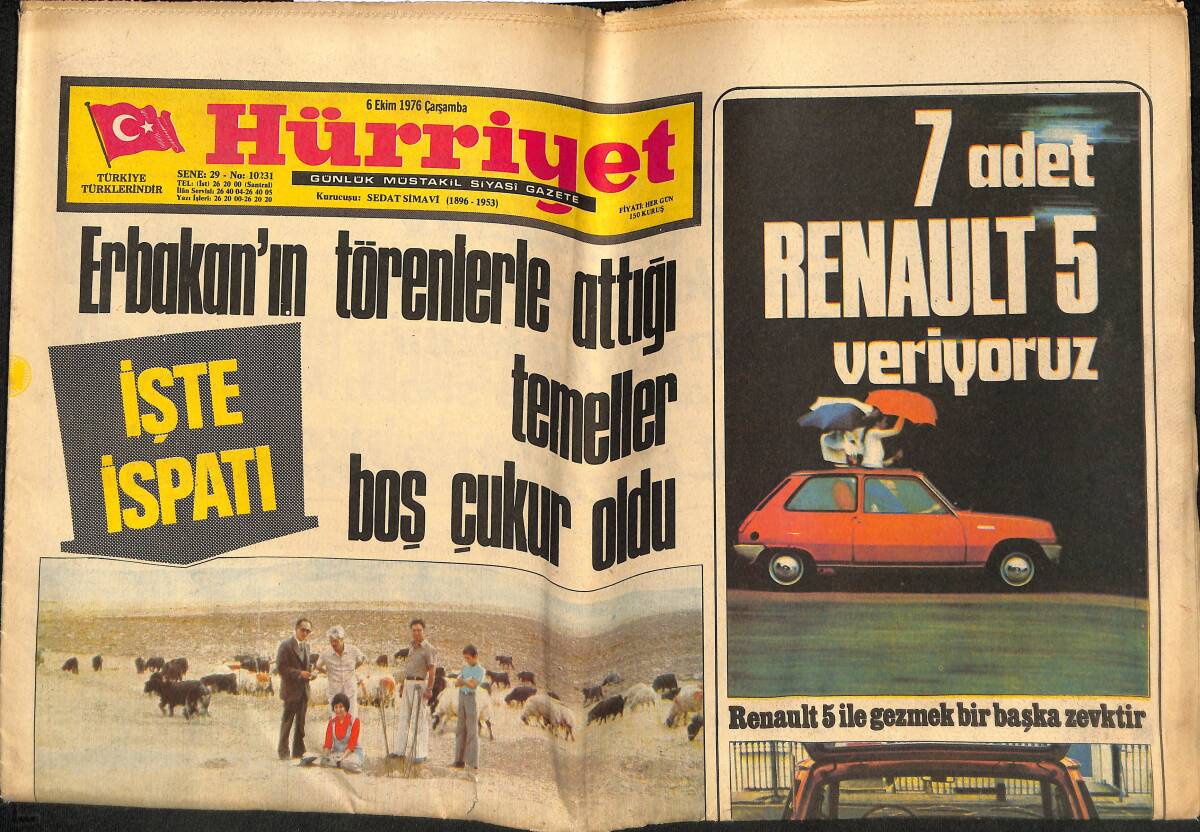 Hürriyet Gazetesi 6 Ekim 1976 - Lale Oraloğlu Gazinoda Arkadaşları İle Eğlendi - Urfa'da 6 Demir Çubuğun Olduğu Yerde Şimdi Koyunlar Otluyor GZ134200 - 1
