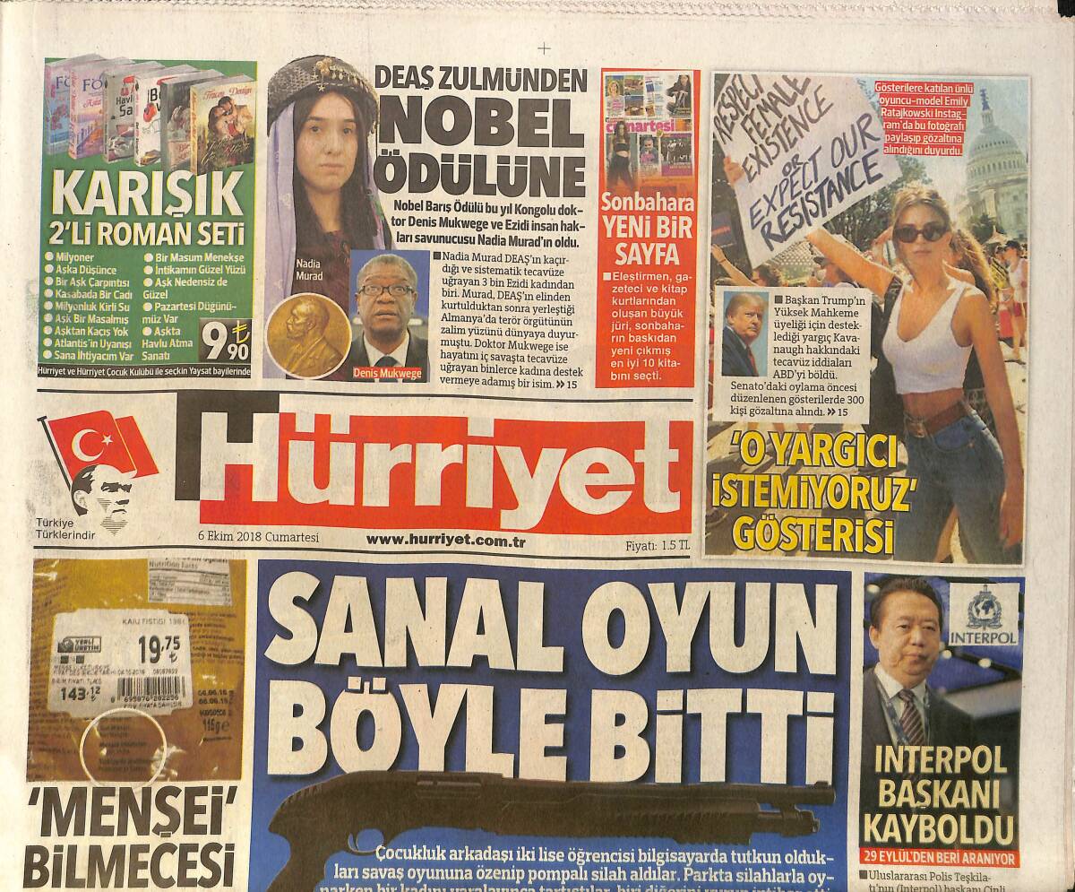 Hürriyet Gazetesi 6 Ekim 2018 - ABD'den Türk Şirkete Yaptırım - Fenerbahçe'ye Milyonluk Nefes GZ154223 - 1