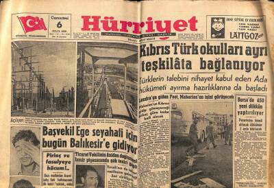 Hürriyet Gazetesi 6 Eylül 1958 - Kıbrıs Türk Okulları Ayrı Teşkilata Bağlanıyor GZ68925 - 2