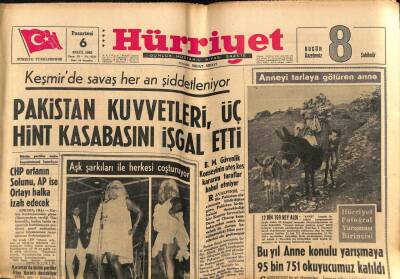 Hürriyet Gazetesi 6 Eylül 1965 - Pakistan Kuvvetleri , Üç Hint Kasabasını İşgal Etti GZ77757 - 1