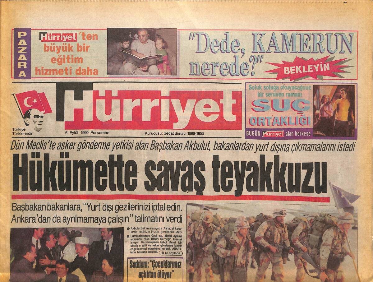 Hürriyet Gazetesi 6 Eylül 1990 - İbrahim Tatlıses'te Silaha Sarıldı - ABD , Körfez'de Kalıcı GZ133015 - 1