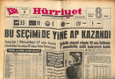 Hürriyet Gazetesi 6 Haziran 1966 - Türk Vatandaşı Gülbenkyan 70. Yaş Günü Partisine Türkiyeden Dansöz Getirtti - Bu Seçimi de AP Kazandı GZ117566 - 1