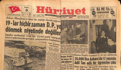 Hürriyet Gazetesi 6 Kasım 1955 - Adnan Menderesin Davetine Rağmen 19lar DP ye Dönme Niyetinde Değil GZ71164 - 2