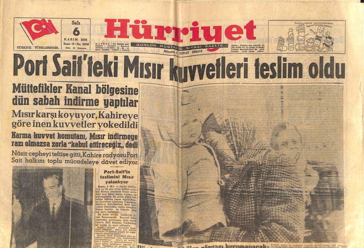 Hürriyet Gazetesi 6 Kasım 1956 - Port Sait'teki Mısır Kuvvetleri Teslim Oldu - Macar Vatanseverleri Ruslarla Mücadeleye Hala Devam Ediyor GZ142532 - 1