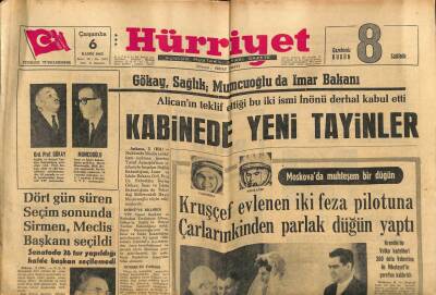 Hürriyet Gazetesi 6 Kasım 1963 - Kruşçef Evlenen İki Feza Pilotuna Çarlarınkinden Parlak Düğün Yaptı GZ70971 - 1