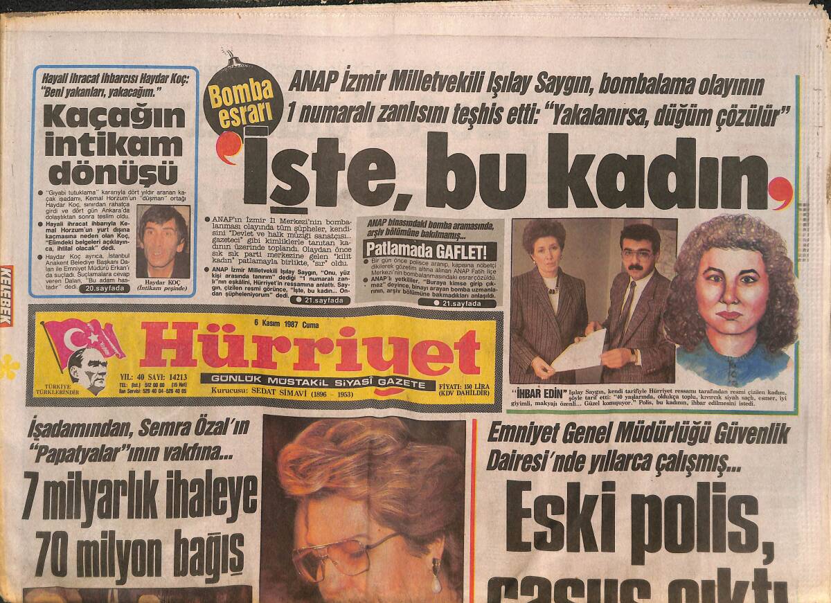Hürriyet Gazetesi 6 Kasım 1987 - Türkan Şoray'ın Ayrılık Öyküsü - THY En Gelişen Havayolu GZ142361 - 1