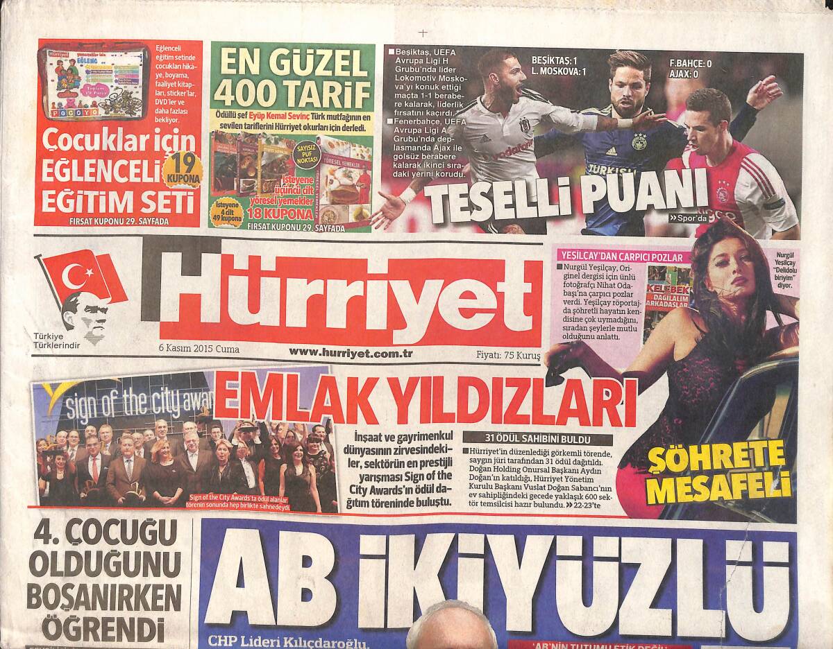Hürriyet Gazetesi 6 Kasım 2015 - ÖSYM'nin Kozmik Odasına Baskın - IŞİD'e Askeri Plan Yolda GZ159561 - 1