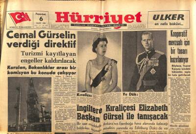 Hürriyet Gazetesi 6 Mart 1961 - İngiltere Kraliçesi Elizabeth Başkan Gürsel İle Tanışacak GZ82249 - 1