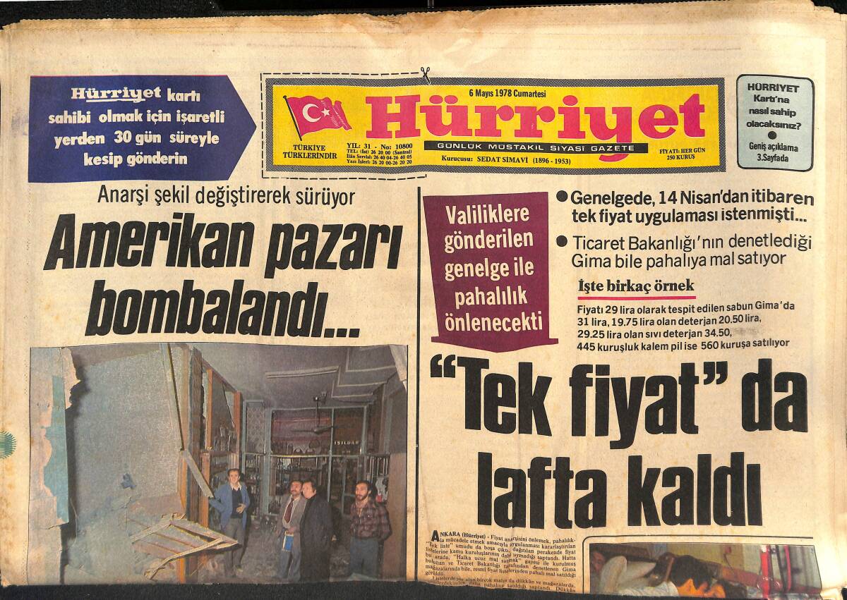 Hürriyet Gazetesi 6 Mayıs 1978 - Waldheim da Yunan Ağzı İle Konuşuyor - Amerikan Pazarı Bombalandı... GZ134650 - 1