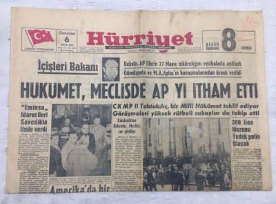 Hürriyet Gazetesi 6 Nisan 1963 - Hükümet Mecliste APyi İtham Etti - GZ17905 - 1