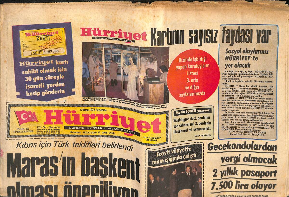 Hürriyet Gazetesi 6 Nisan 1978 - Maraş'ın Başkent Olması Öneriliyor - Gecekondulardan Vergi Alınacak GZ134581 - 1