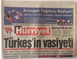 Hürriyet Gazetesi 6 Nisan 1997 - Mhp Lideri Türkeş, Ölümünden 1 Saat Önce Siyasi Gelişmelerle İlgili Vasiyet Niteliğinde Mesajlar Verdi GZ16698 - 2