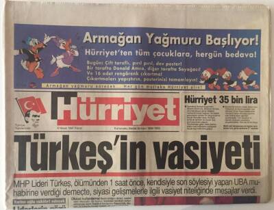 Hürriyet Gazetesi 6 Nisan 1997 - Mhp Lideri Türkeş, Ölümünden 1 Saat Önce Siyasi Gelişmelerle İlgili Vasiyet Niteliğinde Mesajlar Verdi GZ16698 - 2