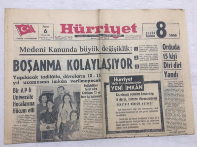 Hürriyet Gazetesi 6 Ocak 1963 - Boşanma Kolaylaşıyor,Medeni Kanunda Büyük Değişiklik - GZ17772 - 2