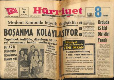 Hürriyet Gazetesi 6 Ocak 1963 - Medeni Kanunda Değişiklik,Boşanma Kolaylaşıyor GZ54903 - 1