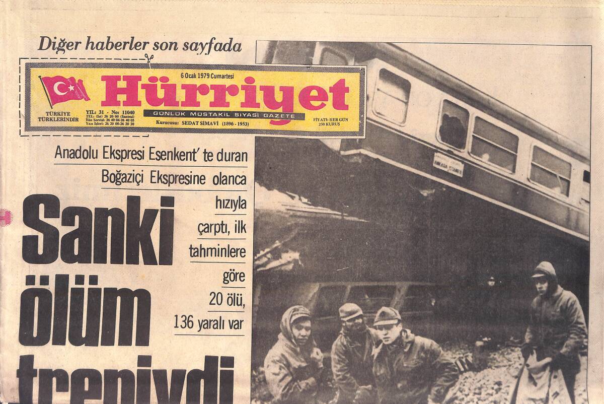 Hürriyet Gazetesi 6 Ocak 1979 - Anadolu Ekspresi Esenkent'te Duran Boğaziçi Ekspresine Çarptı - Galatasaray Para Savuruyor GZ157065 - 1