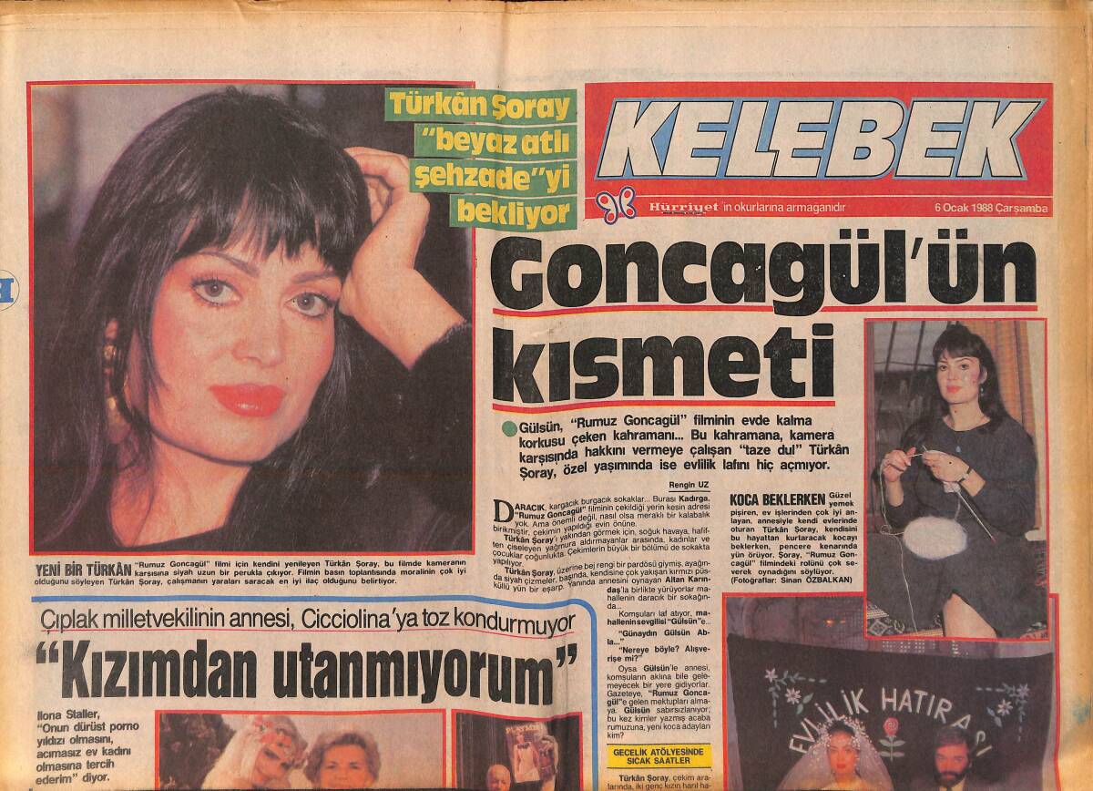 Hürriyet Gazetesi 6 Ocak 1988 - Türkan Şoray, Rumuz Goncagül Filmi İçin Kendini Yeniledi - Bedri Rahmi Eyüpoğlu'nun Motifleri Moda Dünyasında GZ159144 - 1