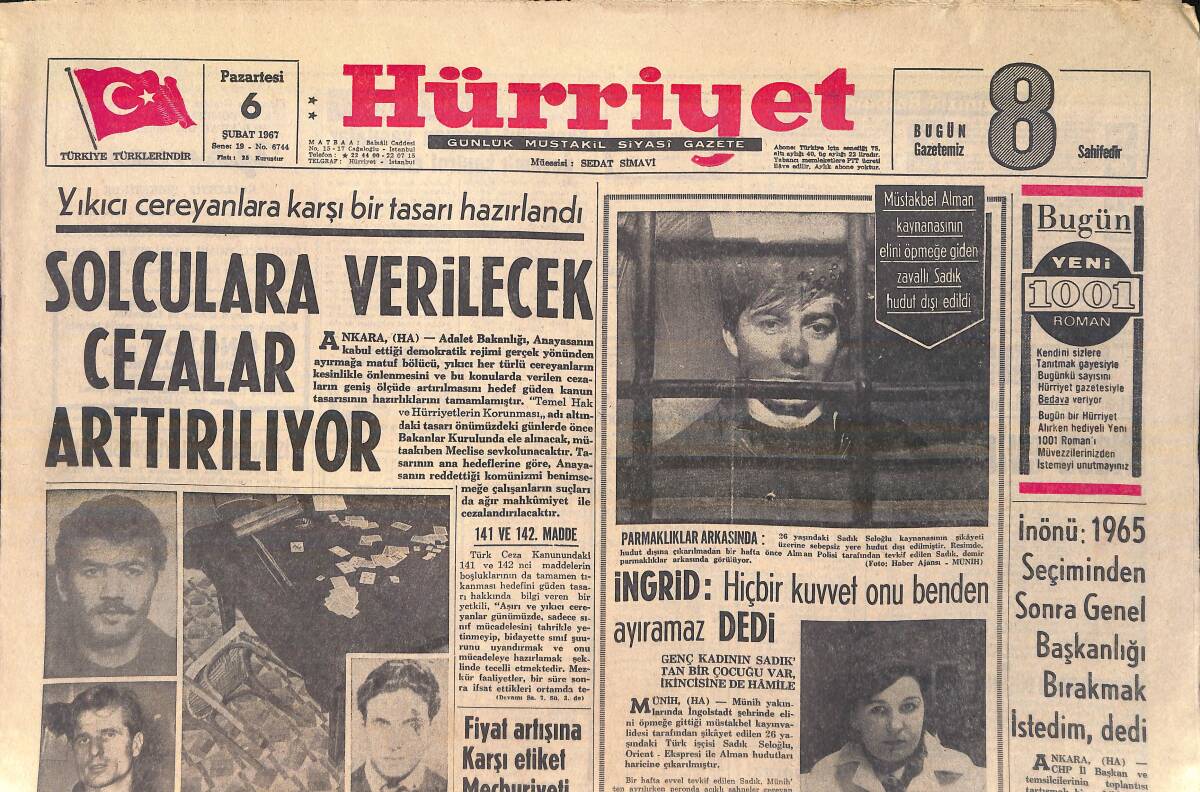 Hürriyet Gazetesi 6 Şubat 1967 - Ayfer Feray Gelir Gelmez Fahişe Rolüne Çıkıp Her Gece Asılacak - Göztepe Fenerbahçe'yi Tekrar Yendi GZ156885 - 1