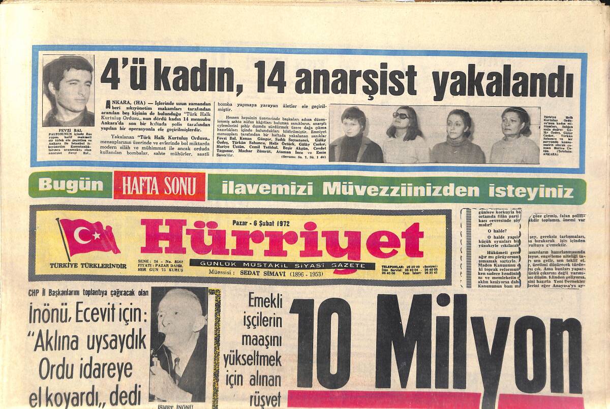 Hürriyet Gazetesi 6 Şubat 1972 - Dünyanın En Küçük Annesi 10 Yaşında Mirta - Fenerbahçe Galip GZ156985 - 1