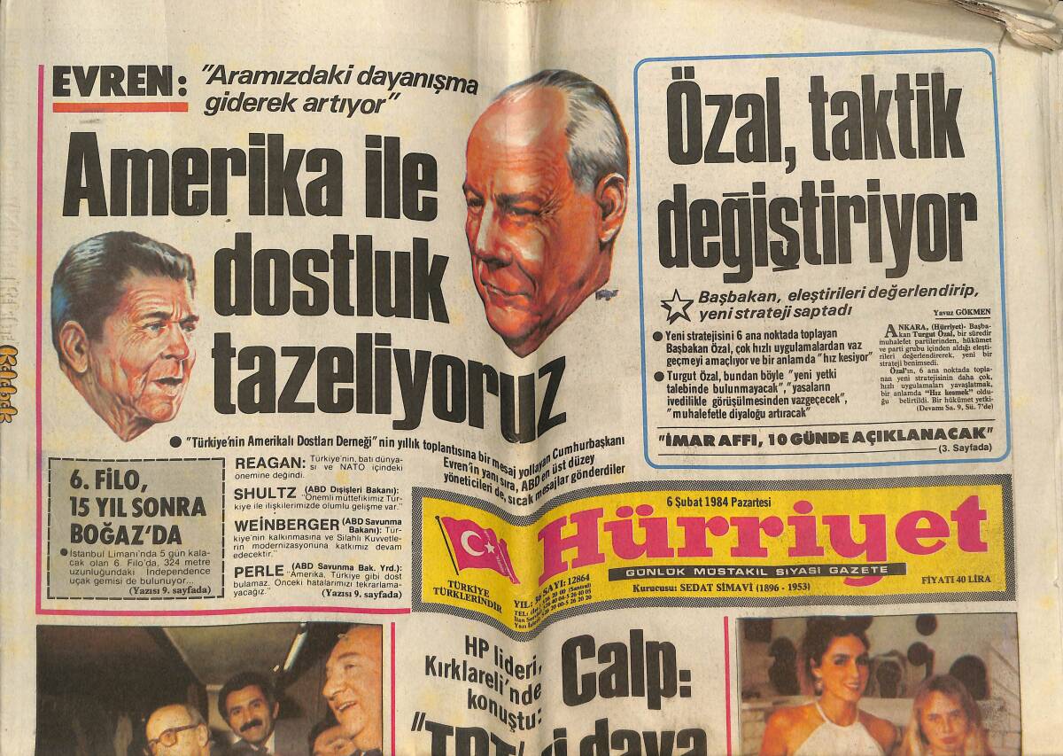 Hürriyet Gazetesi 6 Şubat 1984 - Amerika İle Dostluk Tazeliyoruz - Özal , Taktik Değiştiriyor GZ141526 - 1