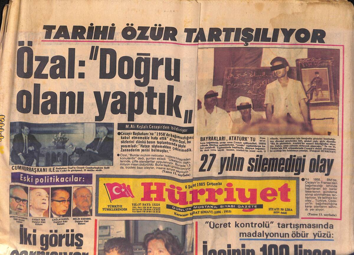 Hürriyet Gazetesi 6 Şubat 1985 - Humeyni'nin Çağrısı: Müslüman Ülkeler Birleşin - Tarihi Özür Tartışılıyor GZ156007 - 1