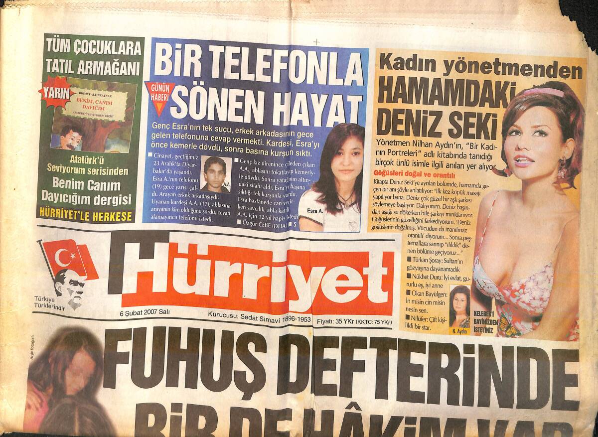Hürriyet Gazetesi 6 Şubat 2007 - Zerrin Özer'in Feryadı - Kadın Yönetmenden Hamamdaki Deniz Seki GZ159693 - 1