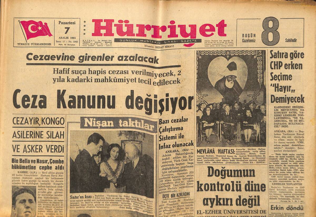 Hürriyet Gazetesi 7 Aralık 1964 - Prenses İra İle Prens Alfonso, 4 Yıl Sonra Tekrar Evleniyorlar - Gina Hala Güzel GZ146924 - 1