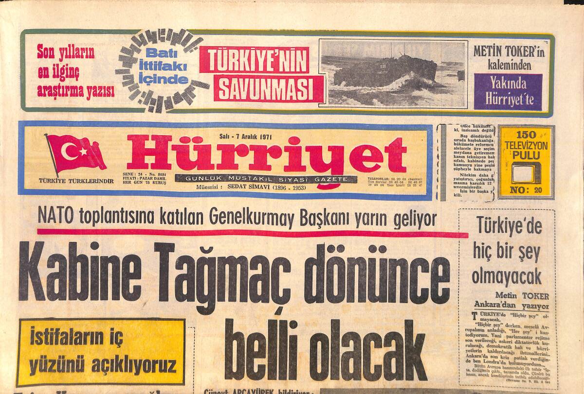 Hürriyet Gazetesi 7 Aralık 1971 - Çamlıca'da Huzur Sitesi Kuruluyor - Karaosmanoğlu, İnönü İle Evinde İki Saat Görüştü GZ156842 - 1