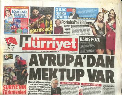 Hürriyet Gazetesi 7 Aralık 2015 - Avrupadan Mektup Var, Suriyenin Türkmenleri GZ107663 - 1