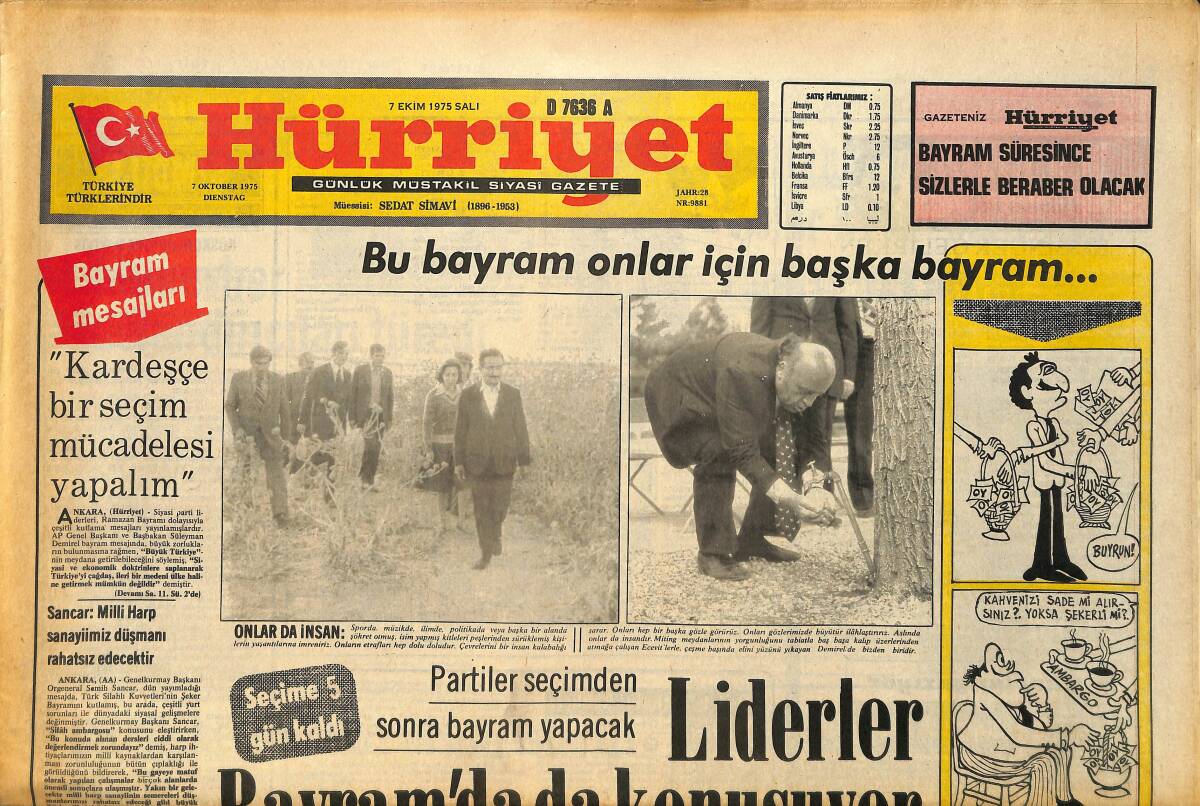 Hürriyet Gazetesi 7 Ekim 1975 - Fenerbahçe Bayrama Kolay Girdi - Avrupa'da Bayram Namazı GZ157529 - 1