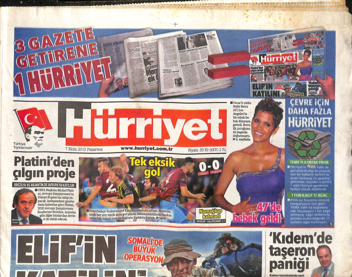 Hürriyet Gazetesi 7 Ekim 2013 - Londra'da Sezen Aksu Coşkusu - Somali'de Büyük Operasyon GZ160088 - 1