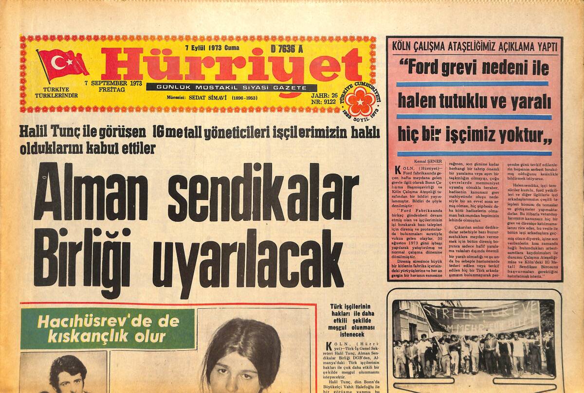 Hürriyet Gazetesi 7 Eylül 1973 - Köln Çalışma Ataşeliğimiz Açıklama Yaptı GZ157762 - 1