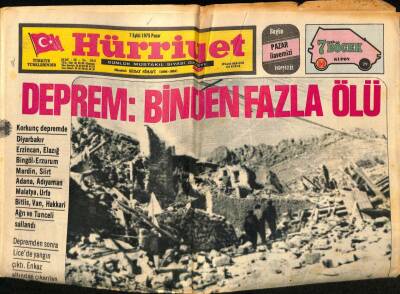 Hürriyet Gazetesi 7 Eylül 1975 - Lice İlçesinde Deprem , Binden Fazla Ölü GZ65843 - 1