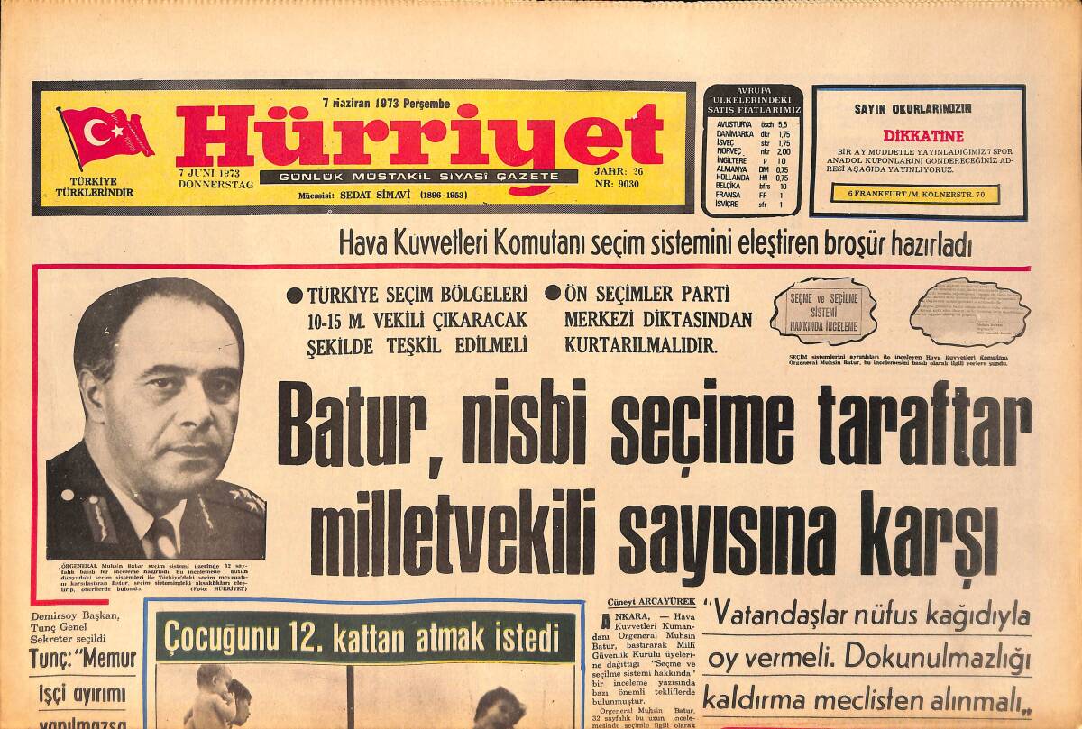 Hürriyet Gazetesi 7 Haziran 1973 - Ordulu Mustafa Alman Rakibini 50 Dakikada Pes Ettirip Yendi-Mahkumlar Korutürk'e Vermek İçin Af Dilekçesi Hazırladı GZ158247 - 1