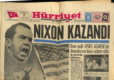 Hürriyet Gazetesi 7 Kasım 1968 - NIXON KAZANDI - Kral Hüseyin İle Direnme Kuruluşları Anlaşmaya Vardı GZ117899 - 1