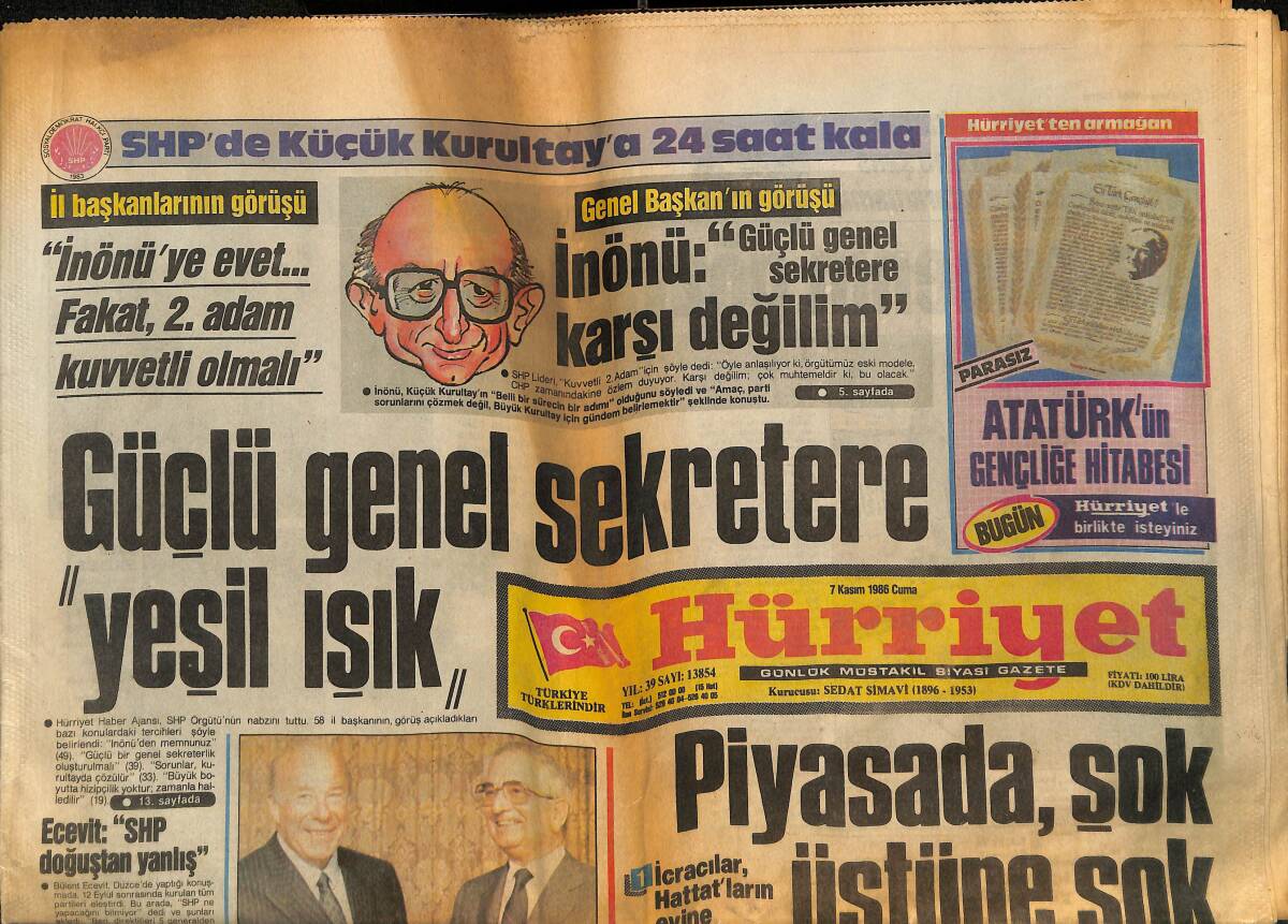 Hürriyet Gazetesi 7 Kasım 1986 - Özal'ın Gözlerini Yaşartan An - Piyasada , Şok Üsüne Şok GZ134204 - 1