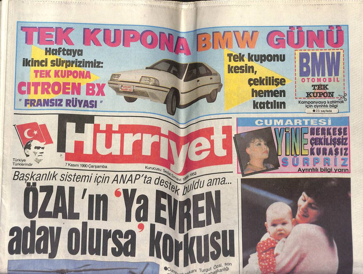 Hürriyet Gazetesi 7 Kasım 1990 - Haluk Bilginer, Zuhal Olcay'ın Başından Hiç Ayrılmadı - Rıdvan'ın Hayatı Karardı - İbrahim Tatlıses Afiş GZ153448 - 1