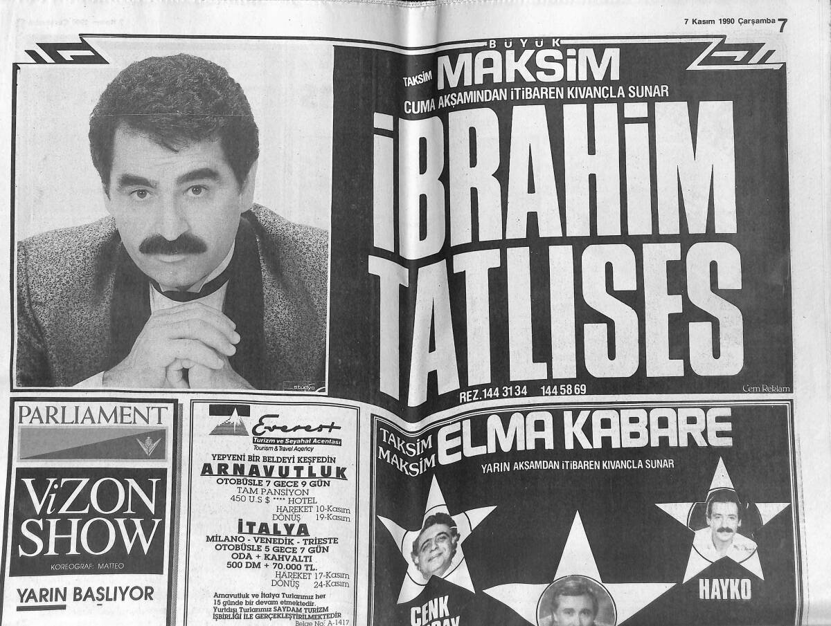 Hürriyet Gazetesi 7 Kasım 1990 - Haluk Bilginer, Zuhal Olcay'ın Başından Hiç Ayrılmadı - Rıdvan'ın Hayatı Karardı - İbrahim Tatlıses Afiş GZ153448 - 2